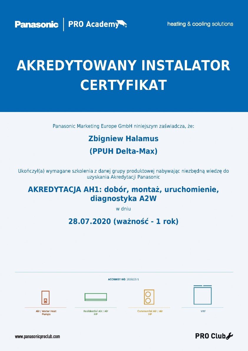 Certyfikat Panasonic Halamus Serwis Poznań